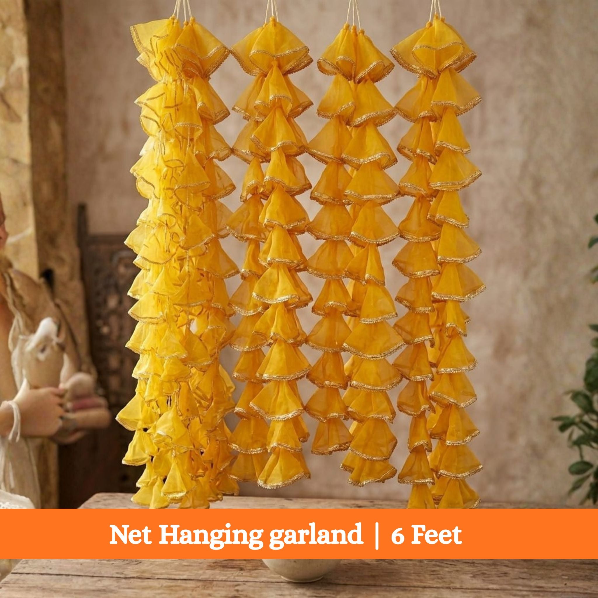 Net Hanging garland | 6 Feet | Pack of 12 | For | Mehndi, Mayyun, Wedding Decoration |