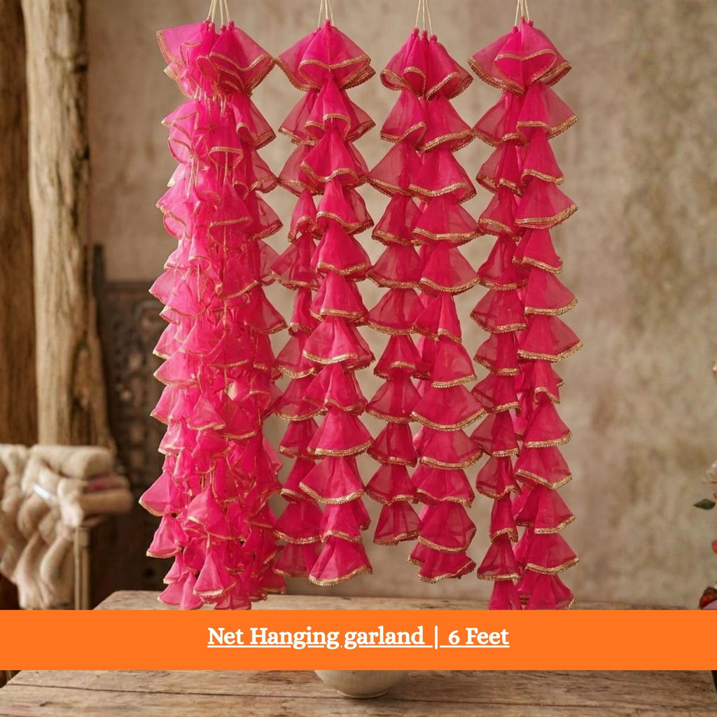 Net Hanging garland | 6 Feet | Pack of 12 | For | Mehndi, Mayyun, Wedding Decoration |