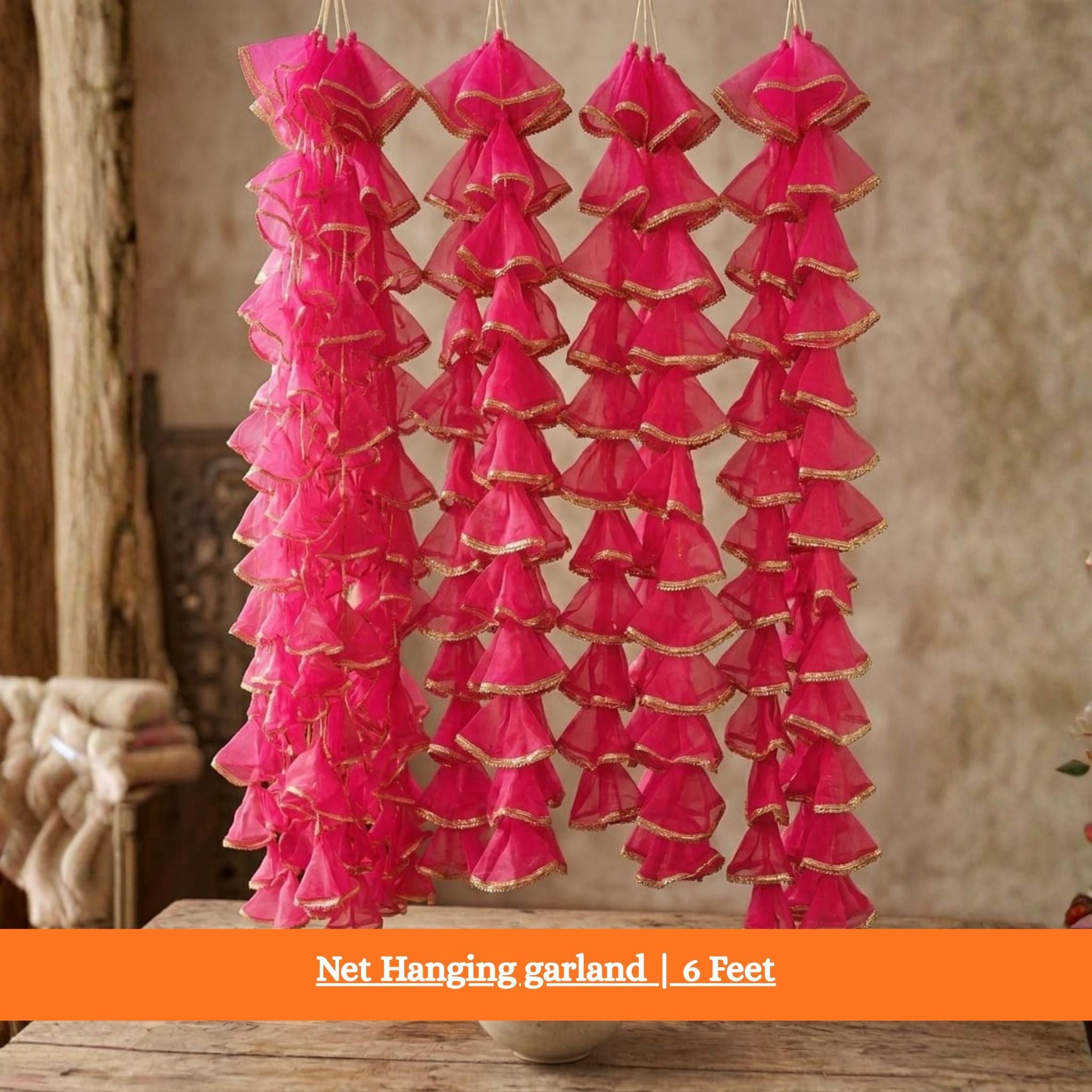 Net Hanging garland | 6 Feet | Pack of 12 | For | Mehndi, Mayyun, Wedding Decoration |