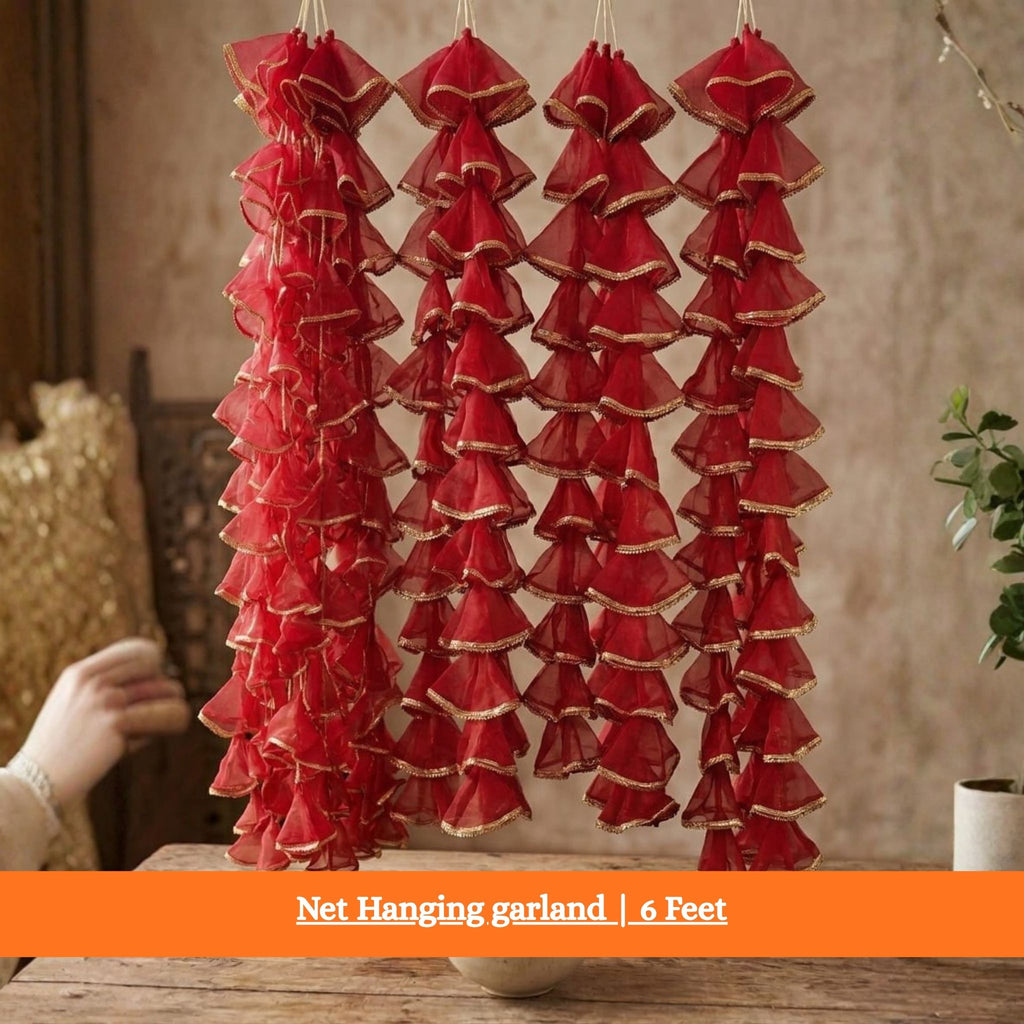 Net Hanging garland | 6 Feet | Pack of 12 | For | Mehndi, Mayyun, Wedding Decoration |