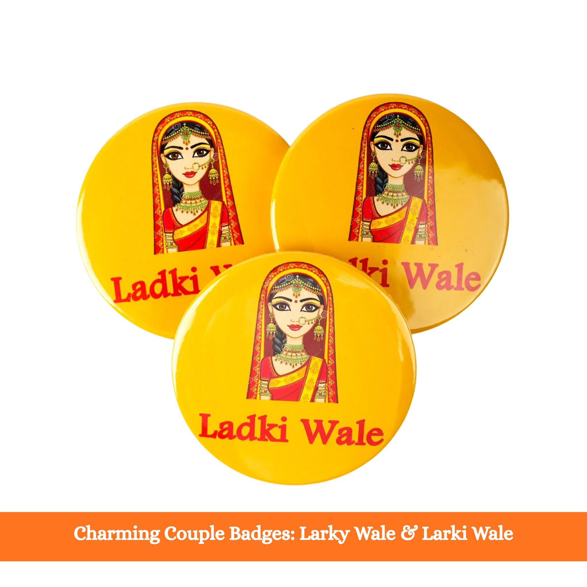 Charming Couple Badges: Larky Wale & Larki Wale (Pack Of 6)